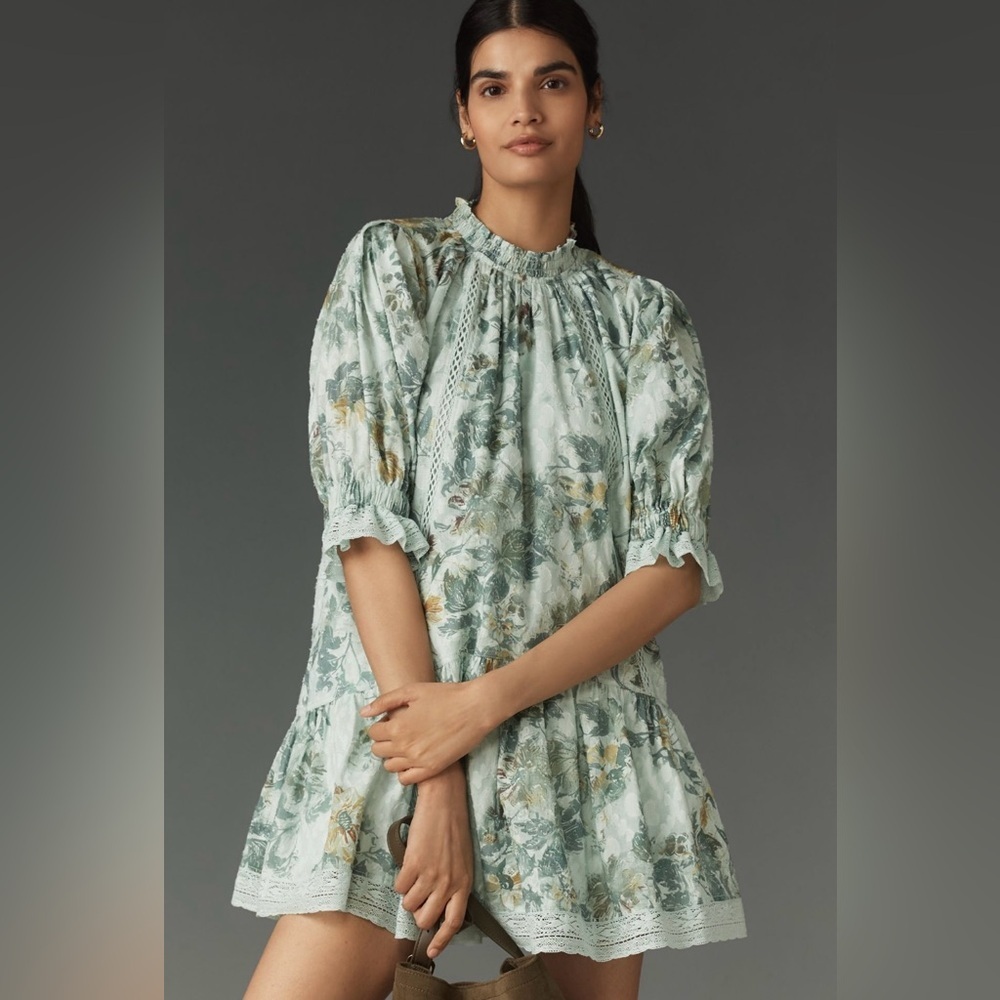 NWT! Anthropologie Pilcro Short-Sleeve Mock-Neck Ruffle Mini Dress - Size XL 2️⃣